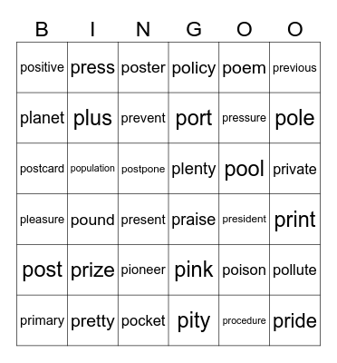 "P"后半 Bingo Card