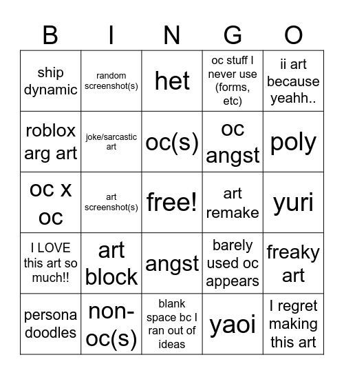 sea's totally awesome art bingo Card