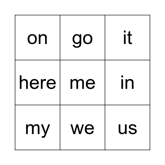 World List 1 & 2  Bingo Card