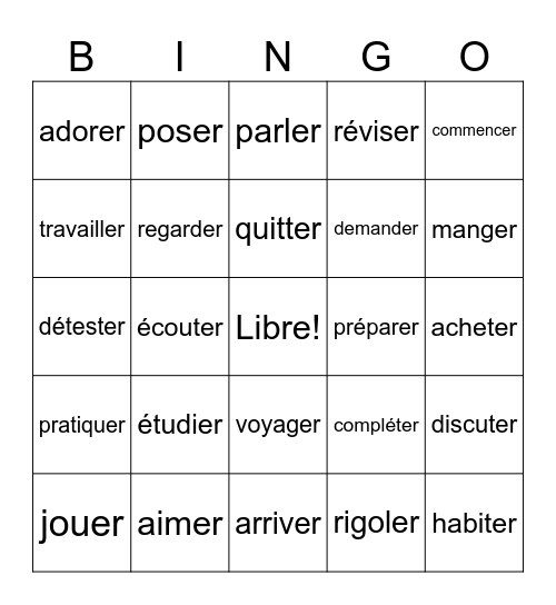 French Bingo Card