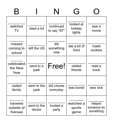 What did you do over winter break? Bingo Card