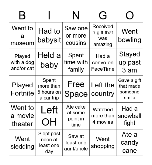 Over winter break...Find someone who.... Bingo Card