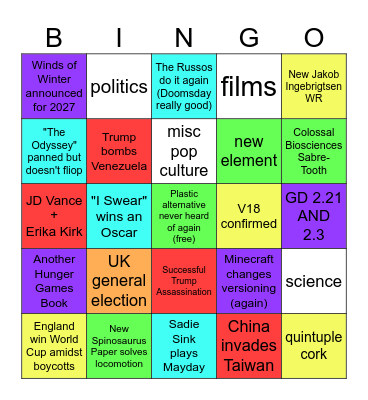 2026 Bingo Card Bingo Card