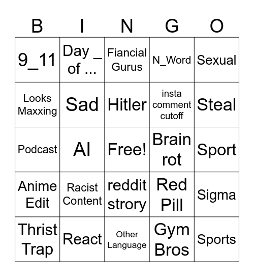 Instagram Bingo Card