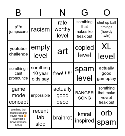 recent Bingo Card