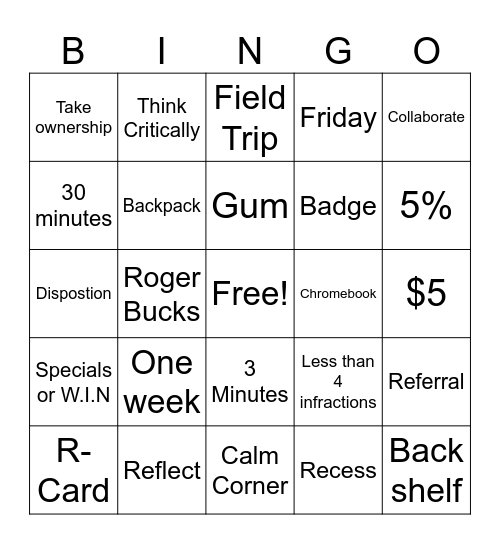 Rules and Expectations Bingo Card