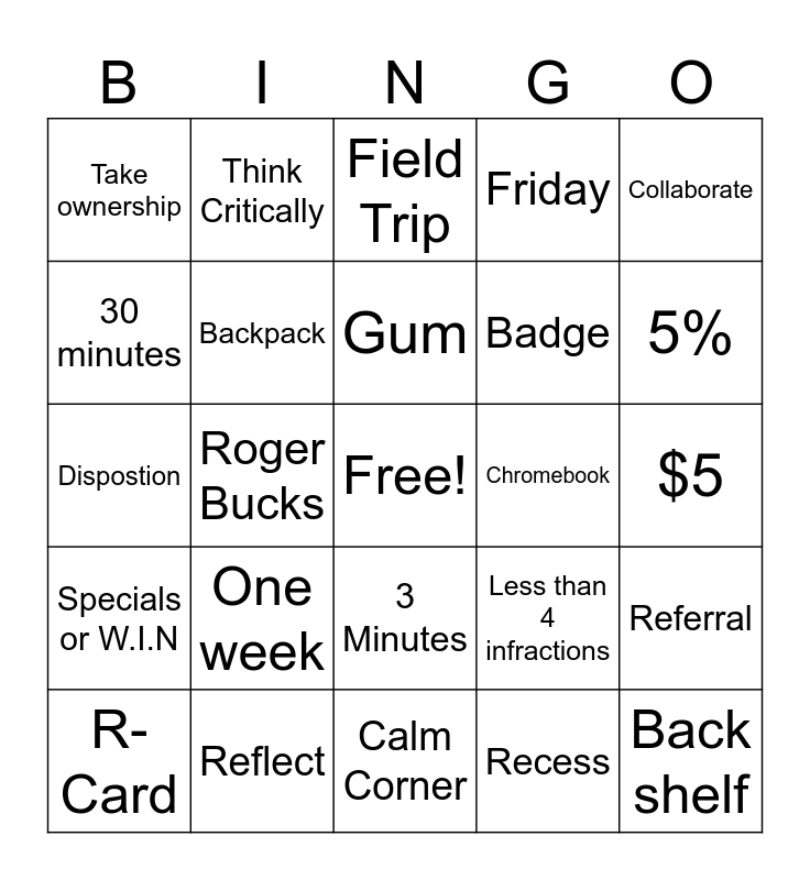Rules and Expectations Bingo Card