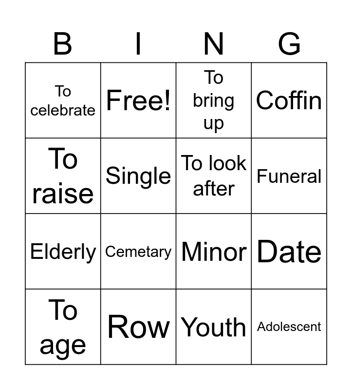 Relationships Bingo Card