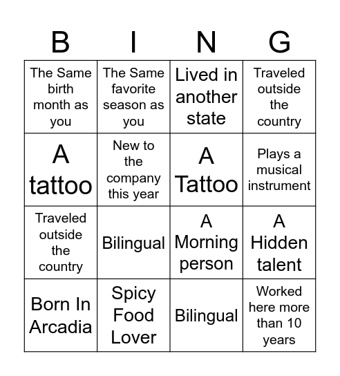 Find Someone Who Has/ Is Bingo Card