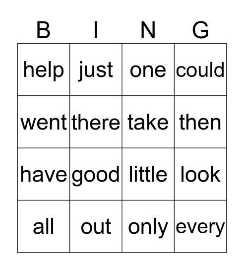 Kindergarten Sight Words Bingo Card