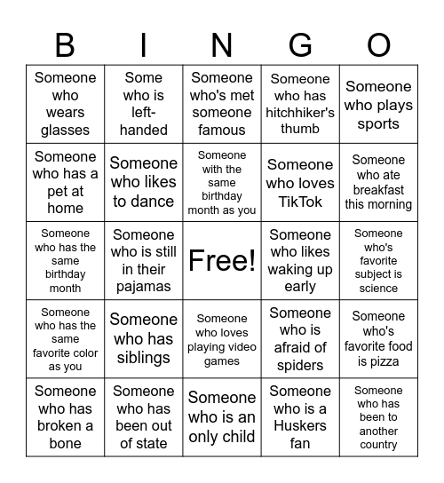 Human Bingo Card