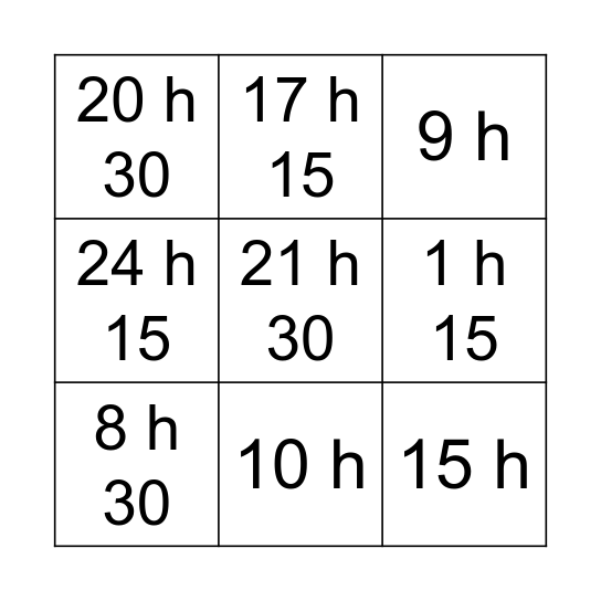 Le bingo des heures Bingo Card