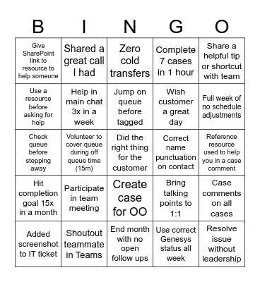 January Ferguson.com Team Bingo Card