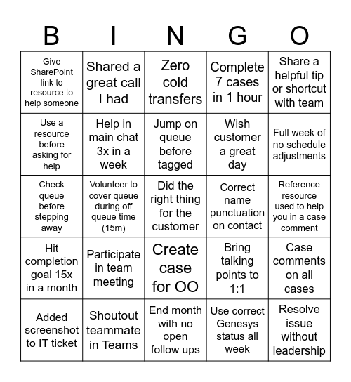 January Ferguson.com Team Bingo Card