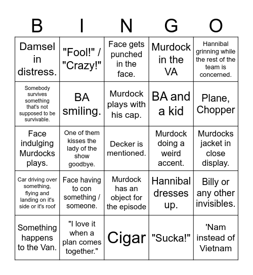 The A-Team Bingo Card