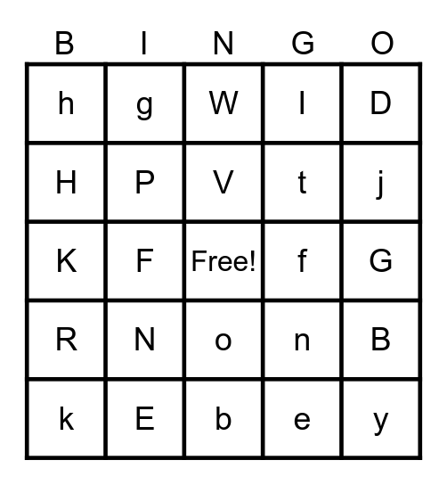Letters Bingo Card