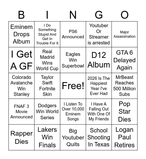 2026 Bingo Card