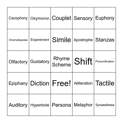 Figurative Language Bingo Card