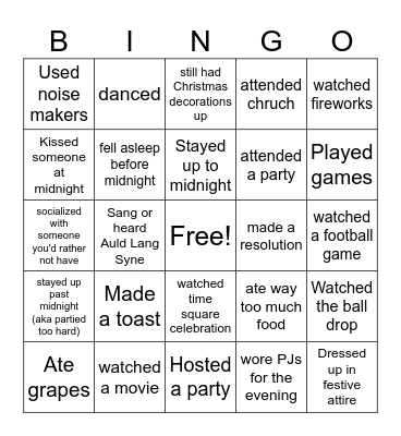 Happy New Year! Bingo Card
