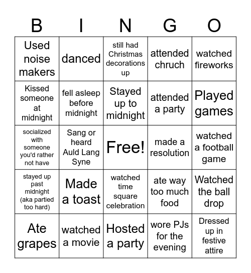 Happy New Year! Bingo Card