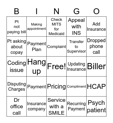 Customer Service Bingo Card