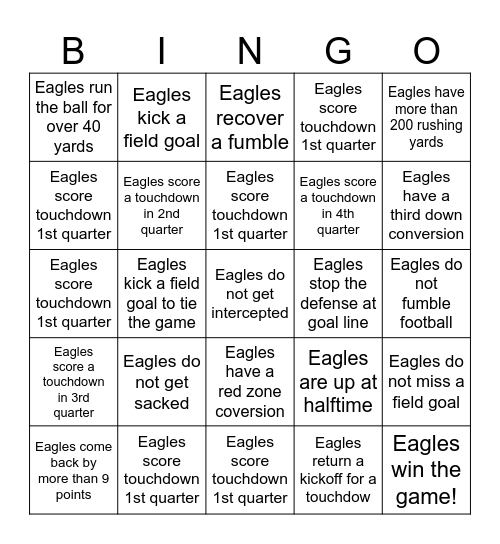 Eagles Fan Bingo Card Bingo Card