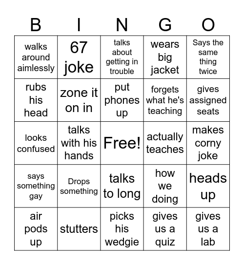 Mr Holden Bingo Card
