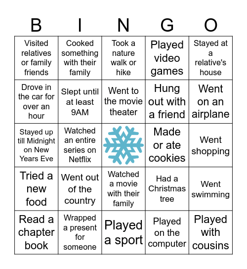 Human Bingo - Winter Break Edition Bingo Card