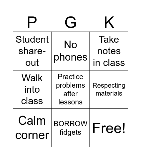 Ms. Chacon's Class Procedures Bingo Card