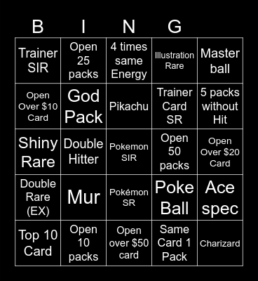 Pokemon Packs Bingo Card