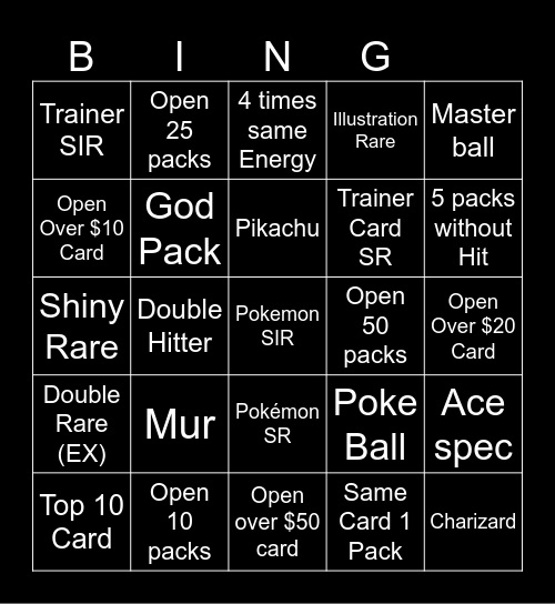 Pokemon Packs Bingo Card