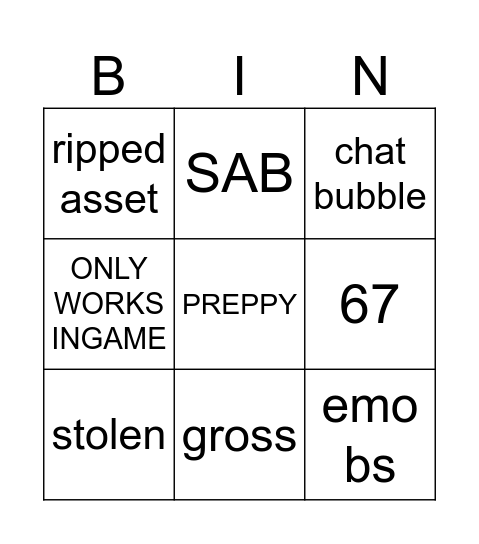 roblox ugc bingo Card