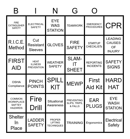 ASSA ABLOY Safety Week Bingo Card