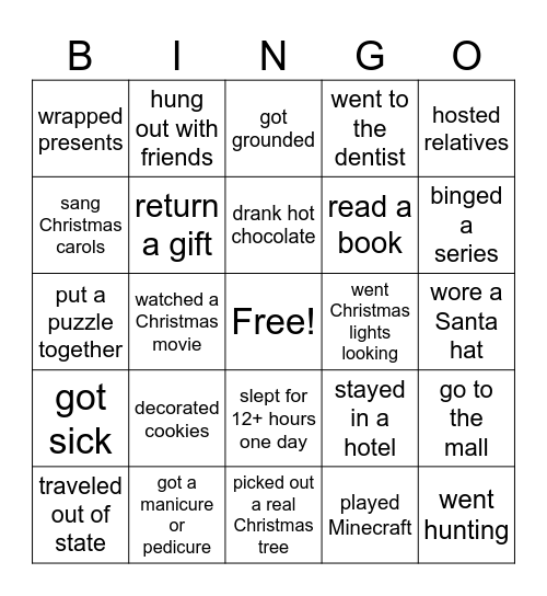 Winter Break Bingo Card