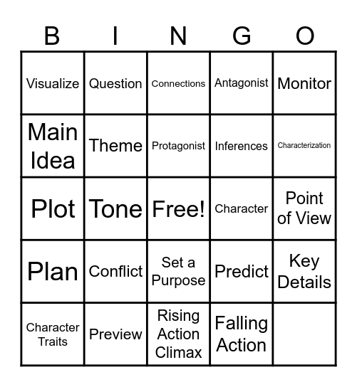 Reading Vocabulary Bingo 1-25 Bingo Card