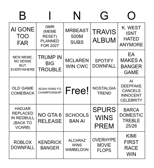 2026 Bingo Card