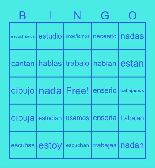Spanish Regular AR verbs conjugations Bingo Card