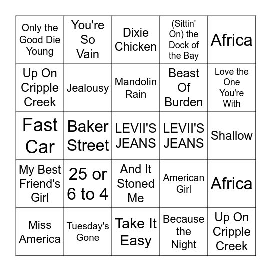 Stadnik Spotify Playlist Bingo Card