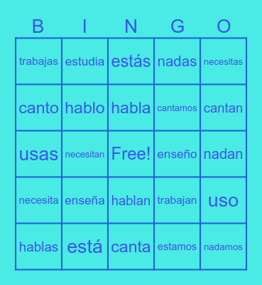 Spanish Regular AR verbs conjugations Bingo Card