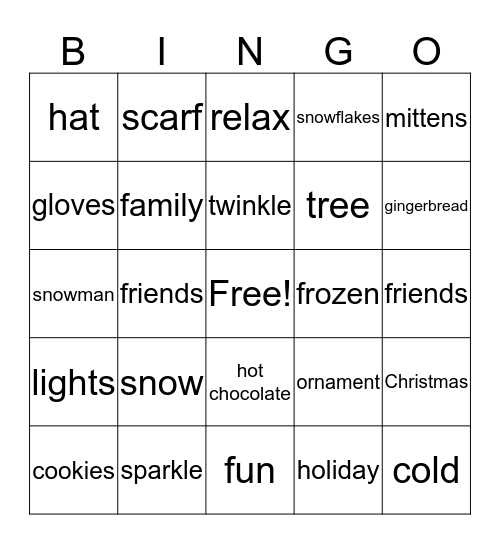 Winter Break Bingo Card