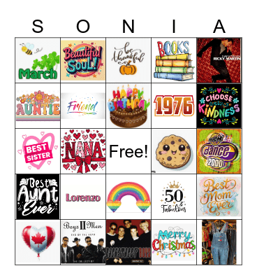 Sonia's 50th Bingo Bonanza! Bingo Card