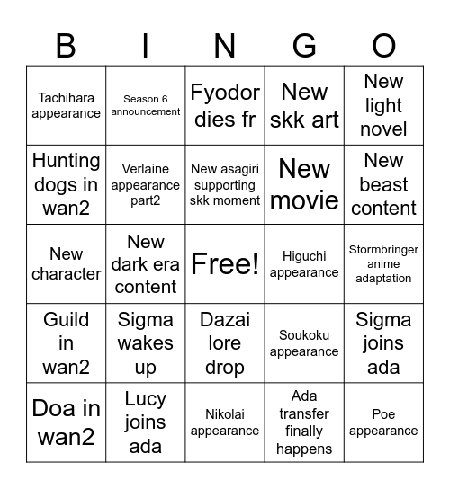 Bsd 2026 Bingo Card