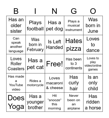 Human Bingo Card