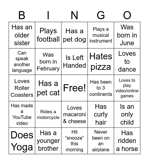 Human Bingo Card