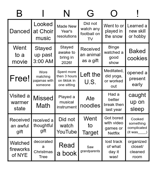 Winter Break Return: Find Someone Who... Bingo Card