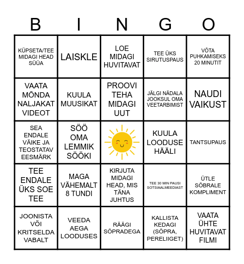 VAIMSE TERVISE BINGO Card