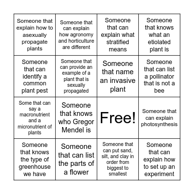 Ms. Sumner's Plant Science BINGO Card