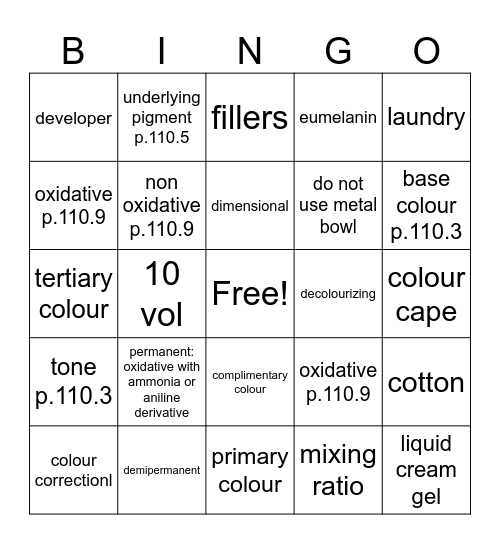Colour Unit Bingo Card