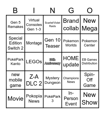 Pokémon Day 2026 Bingo Card