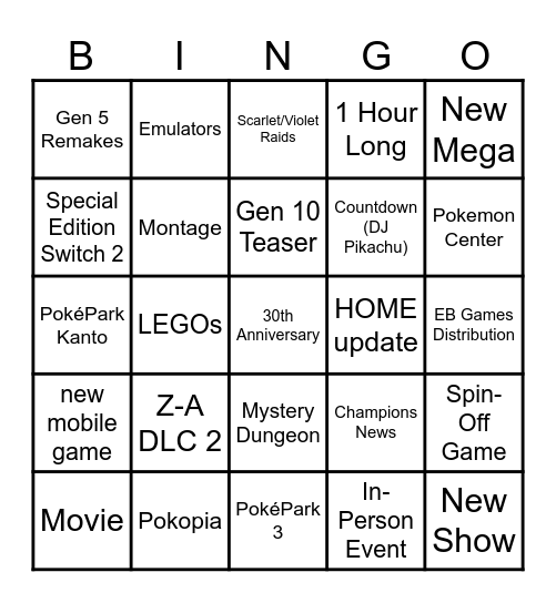 Pokémon Day 2026 Bingo Card
